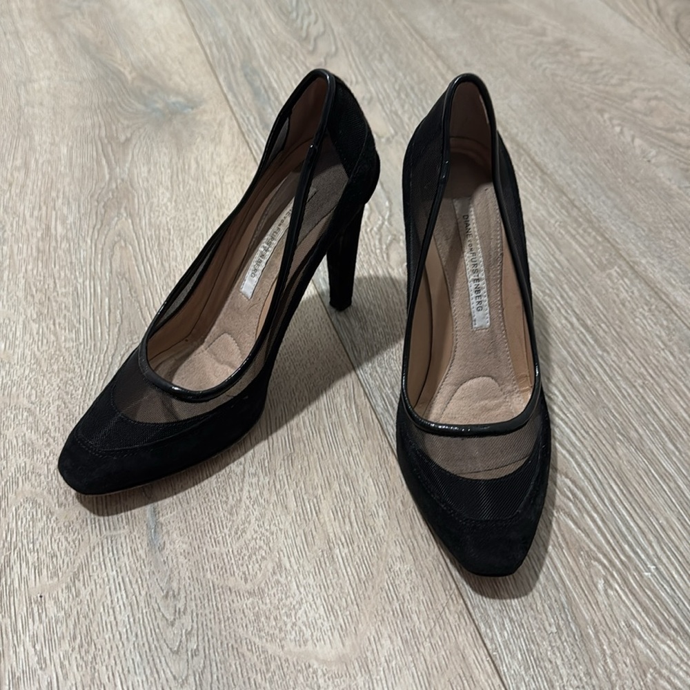 Diane von Furstenberg Mesh & Suede Heels - 6
